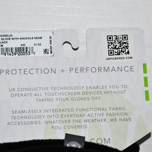 UR Men's Thermal Knuckle Fleece Seamed Gloves Black Size: S/M 22230DL22 NWT Deta - Picture 4 of 4